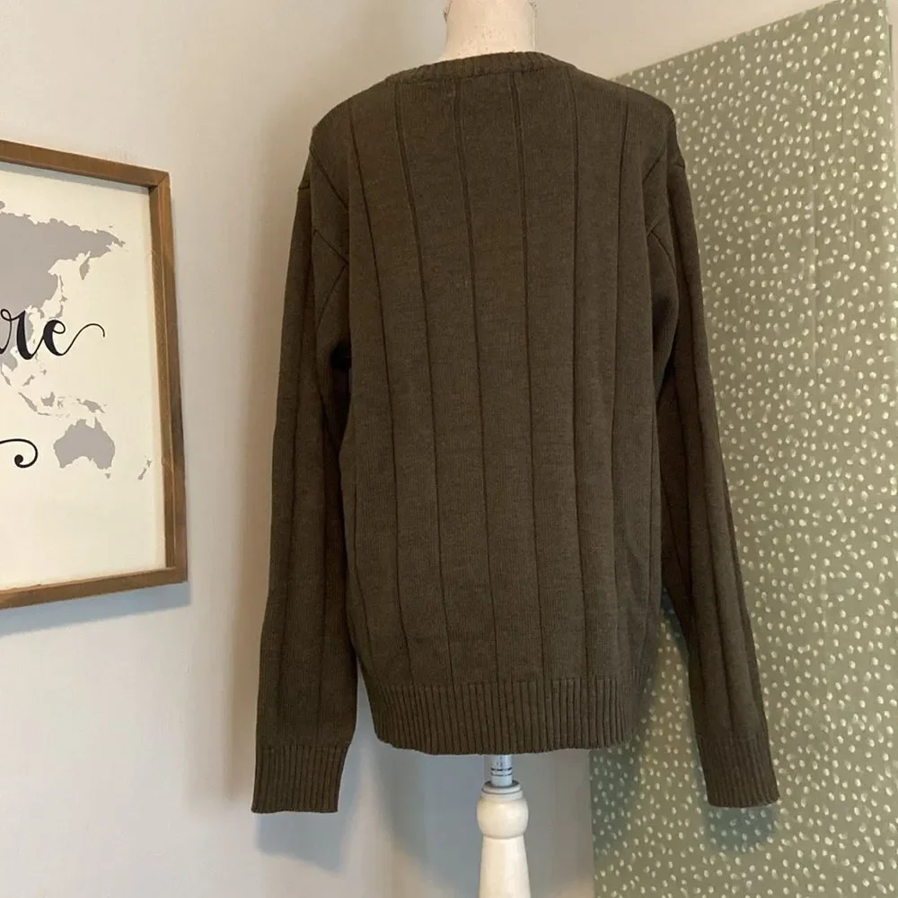 Oscar de la Renta Olive Green Long Sleeve Cable Knit Sweater Size Large